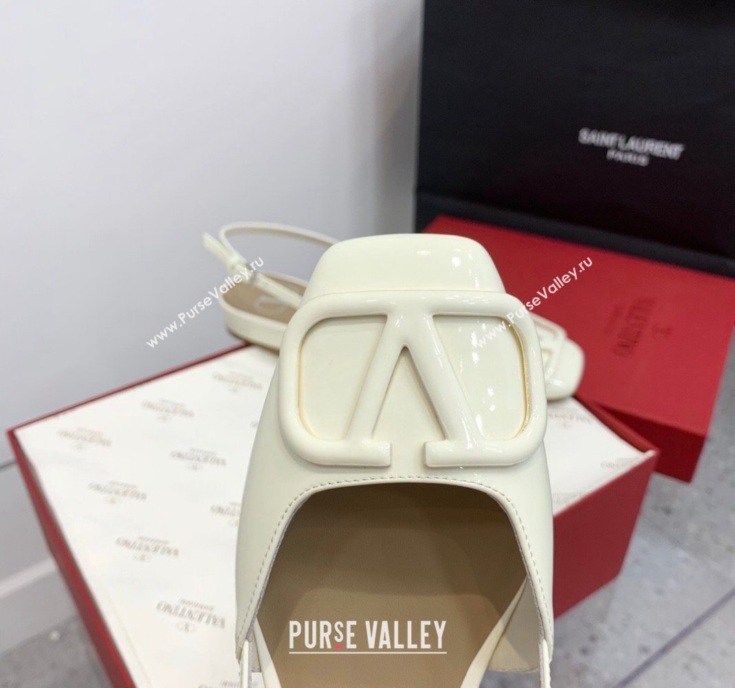 Valentino VLogo Patent Leather Slingback Sandals White 2023 VLTN121403 (KER-231214137)