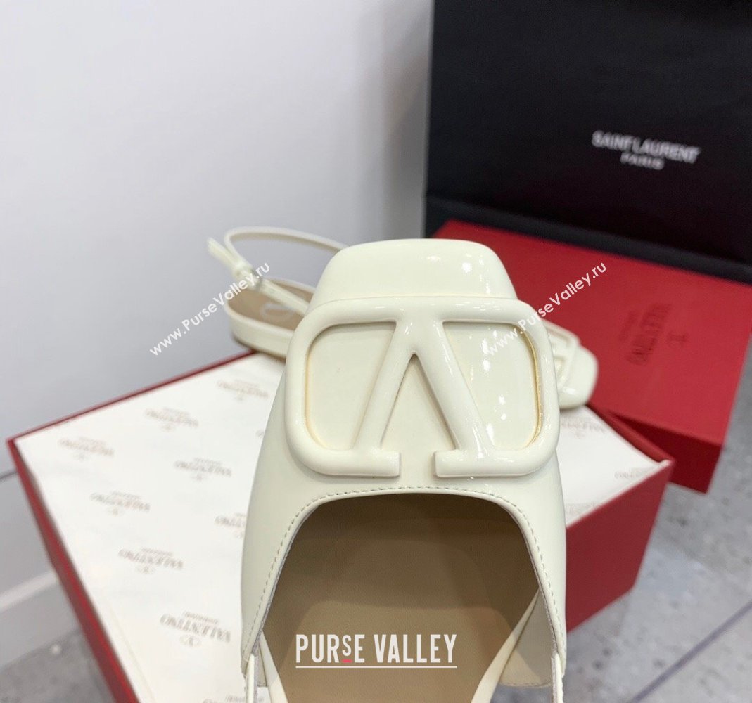 Valentino VLogo Patent Leather Slingback Sandals White 2023 VLTN121403 (KER-231214137)