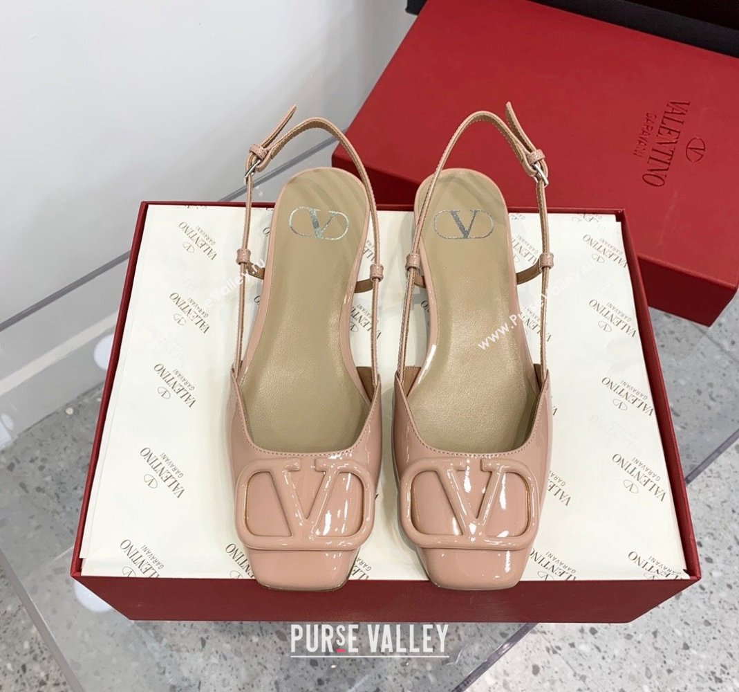 Valentino VLogo Patent Leather Slingback Sandals Nude 2023 VLTN121403 (KER-231214139)