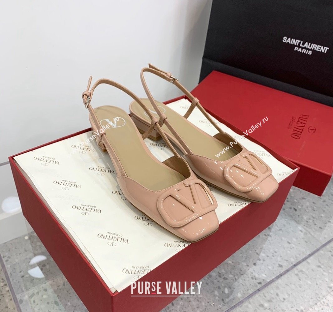 Valentino VLogo Patent Leather Slingback Sandals Nude 2023 VLTN121403 (KER-231214139)