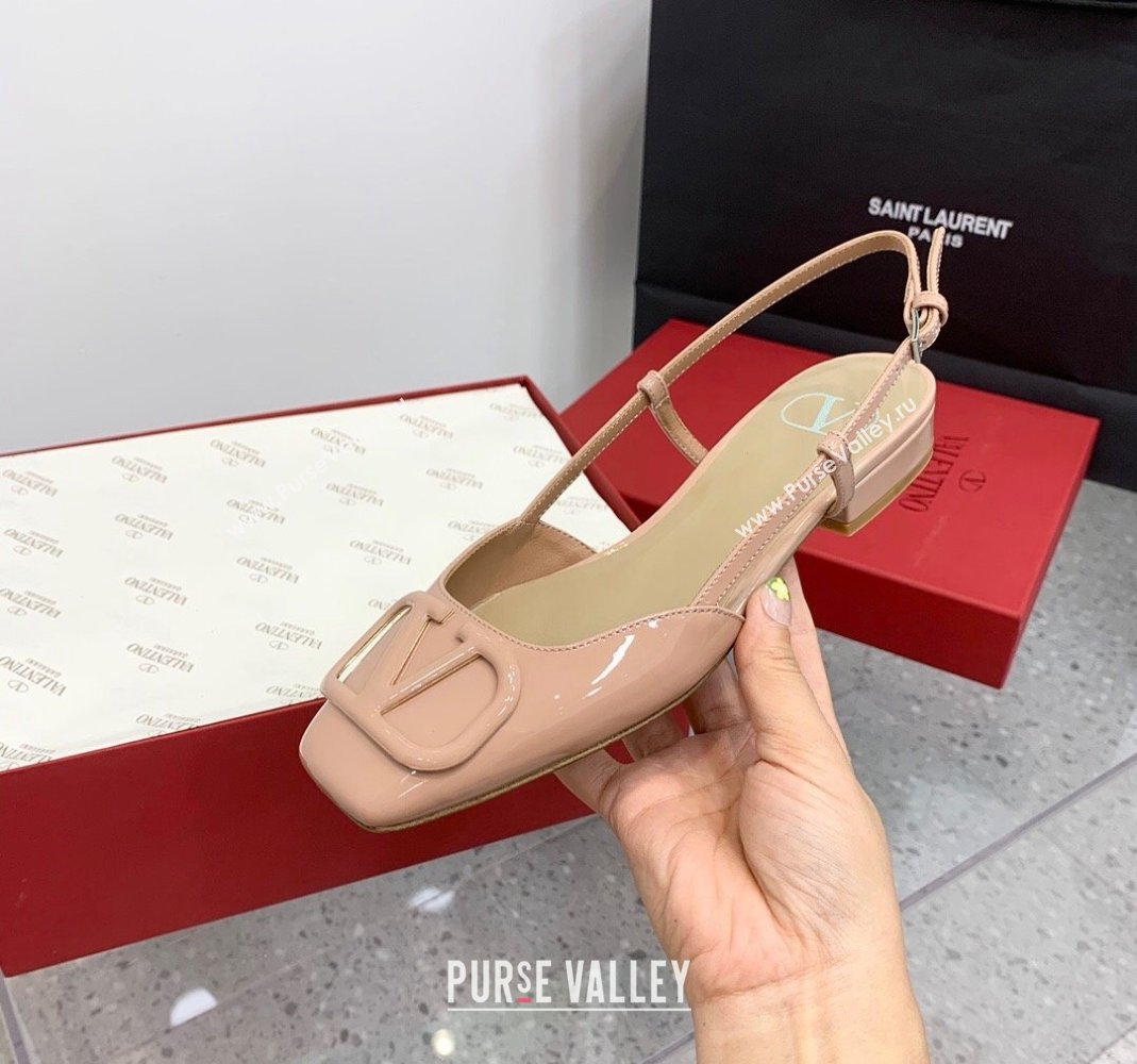 Valentino VLogo Patent Leather Slingback Sandals Nude 2023 VLTN121403 (KER-231214139)