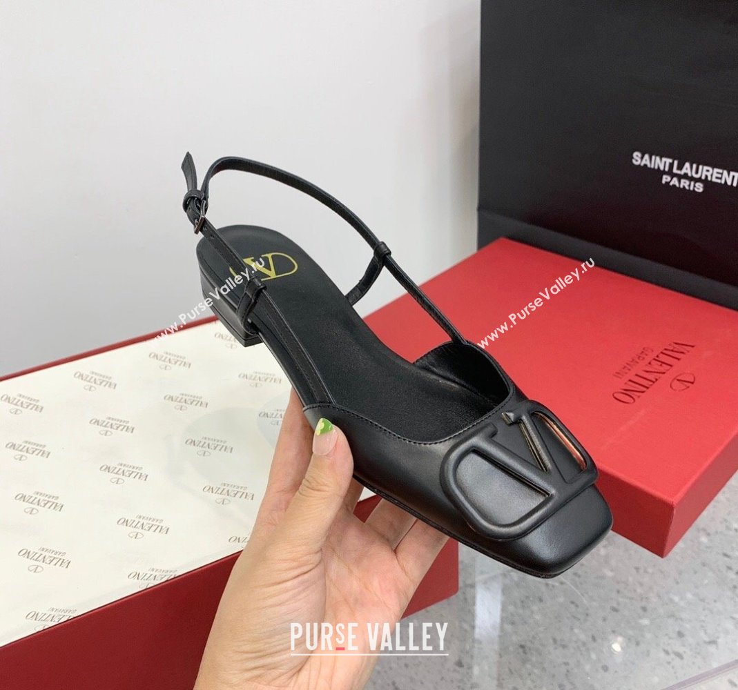 Valentino VLogo Calf Leather Slingback Sandals Black 2023 VLTN121403 (KER-231214133)