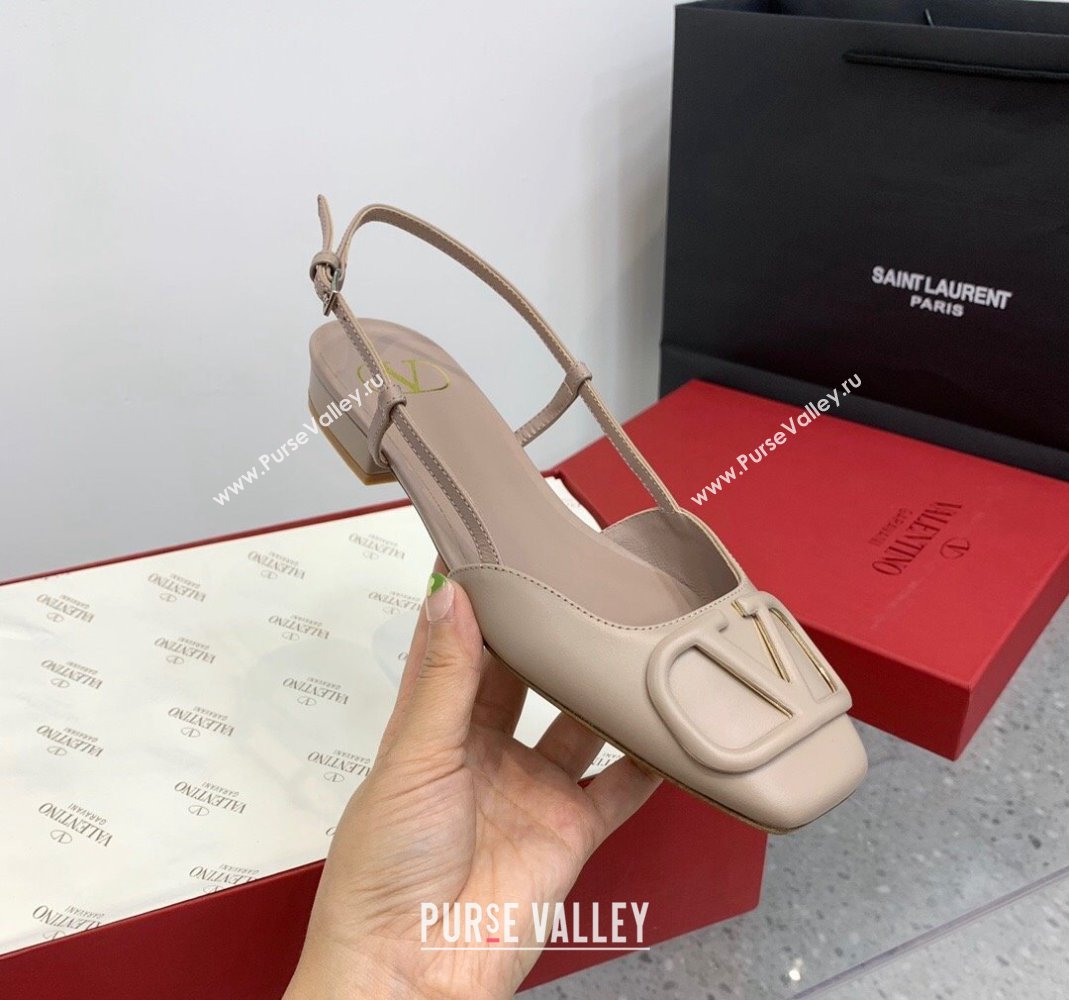 Valentino VLogo Calf Leather Slingback Sandals Light Grey 2023 VLTN121403 (KER-231214135)