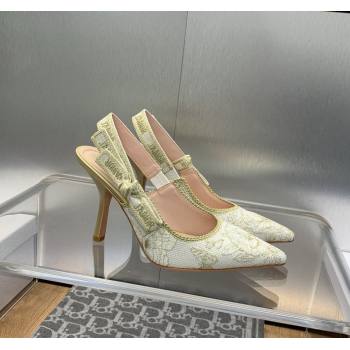 Dior JAdior Slingback Pumps 9.5cm in White and Gold-Tone Toile de Jouy Mexico Embroidered Cotton with Metallic Thread 2023 (JC-2