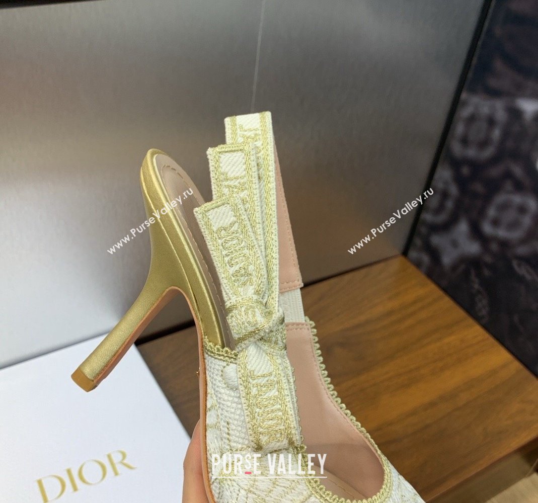 Dior JAdior Slingback Pumps 9.5cm in White and Gold-Tone Toile de Jouy Mexico Embroidered Cotton with Metallic Thread 2023 (JC-2