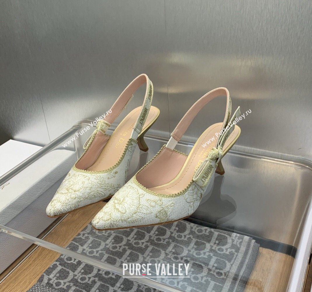 Dior JAdior Slingback Pumps 6.5cm in White and Gold-Tone Toile de Jouy Mexico Embroidered Cotton with Metallic Thread 2023 (JC-2