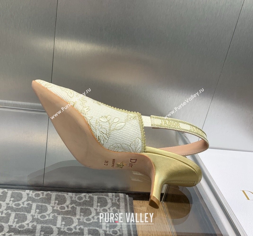 Dior JAdior Slingback Pumps 6.5cm in White and Gold-Tone Toile de Jouy Mexico Embroidered Cotton with Metallic Thread 2023 (JC-2