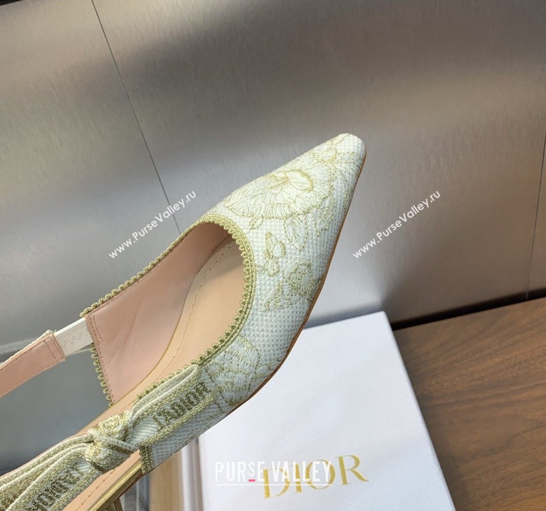 Dior JAdior Slingback Ballet Flat in White and Gold-Tone Toile de Jouy Mexico Embroidered Cotton with Metallic Thread 2023 (JC-2