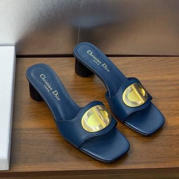 Dior Forever Heeled Slide Sandals 4.5cm in Calfskin Dark Blue 2023 (JC-231214035)