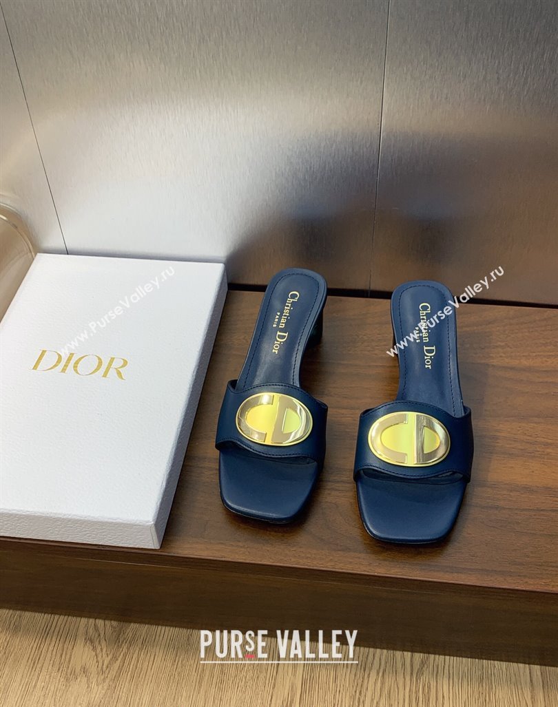 Dior Forever Heeled Slide Sandals 4.5cm in Calfskin Dark Blue 2023 (JC-231214035)