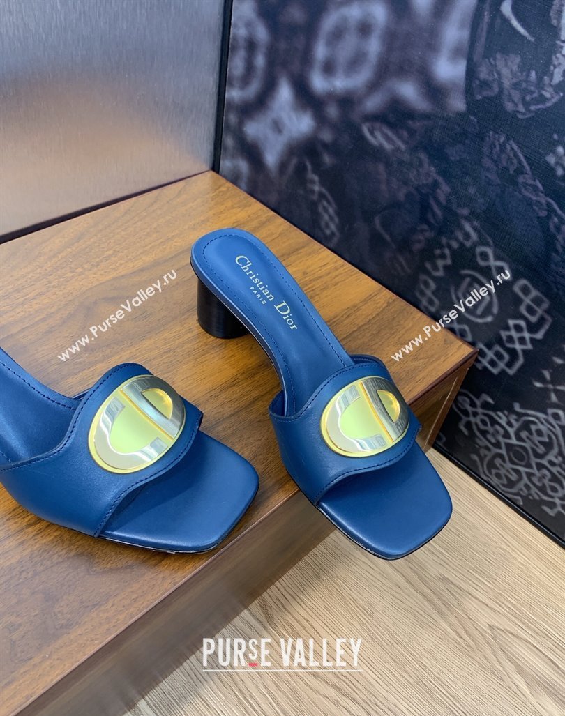 Dior Forever Heeled Slide Sandals 4.5cm in Calfskin Dark Blue 2023 (JC-231214035)