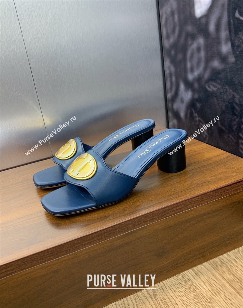 Dior Forever Heeled Slide Sandals 4.5cm in Calfskin Dark Blue 2023 (JC-231214035)