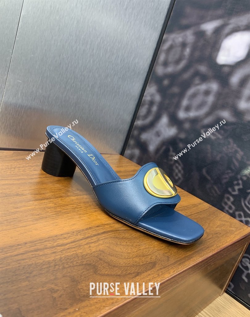 Dior Forever Heeled Slide Sandals 4.5cm in Calfskin Dark Blue 2023 (JC-231214035)