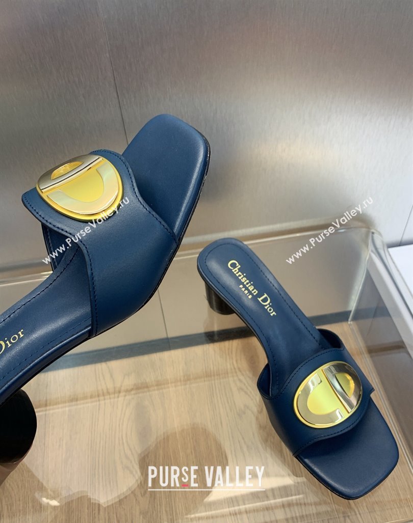 Dior Forever Heeled Slide Sandals 4.5cm in Calfskin Dark Blue 2023 (JC-231214035)