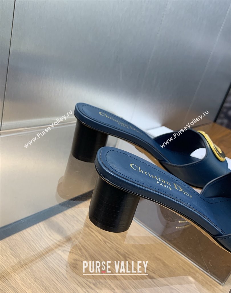 Dior Forever Heeled Slide Sandals 4.5cm in Calfskin Dark Blue 2023 (JC-231214035)