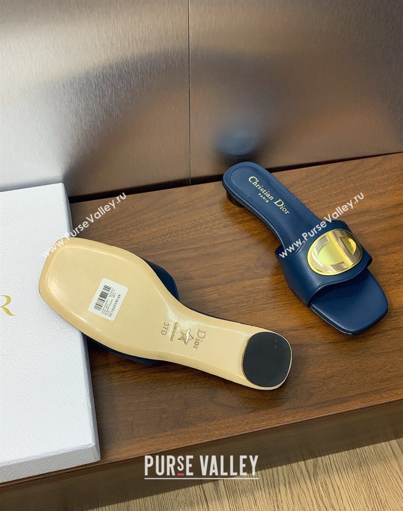 Dior Forever Flat Slide Sandals in Calfskin Dark Blue 2023 (JC-231214036)