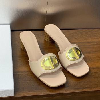 Dior Forever Heeled Slide Sandals 4.5cm in Calfskin Nude 2023 (JC-231214037)