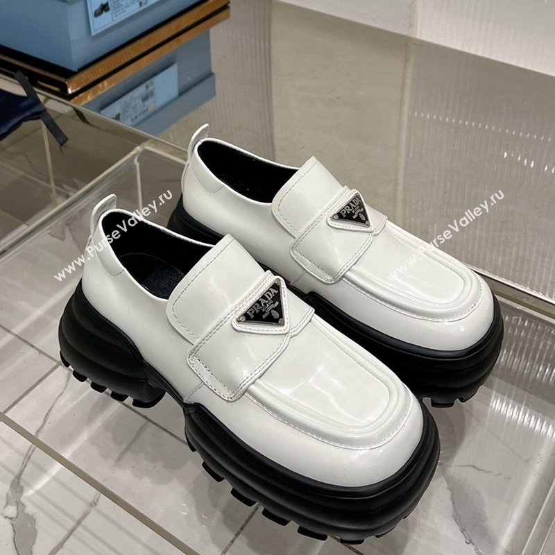 Prada Brushed Leather Platform Loafers White 2023 PR121404 (MD-231214026)