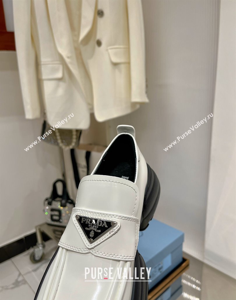 Prada Brushed Leather Platform Loafers White 2023 PR121404 (MD-231214026)