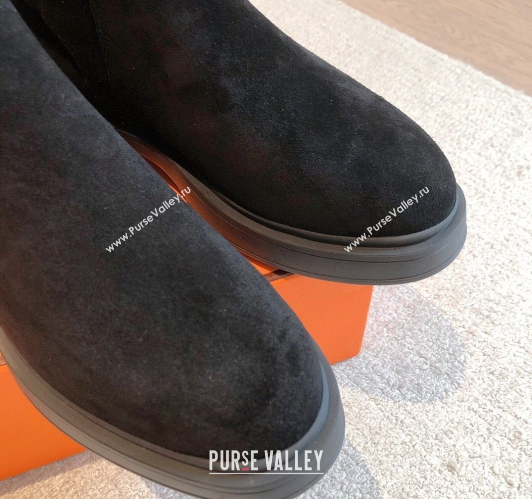 Hermes Veo Ankle Boots in Suede and Shearling with Kelly Buckle Black 2023 (XC-231215010)