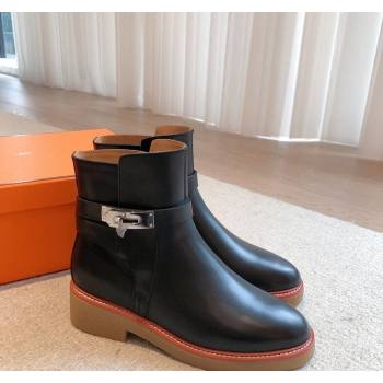 Hermes History Ankle Boots in Calfskin with Kelly Buckle Black 2023 (XC-231215015)