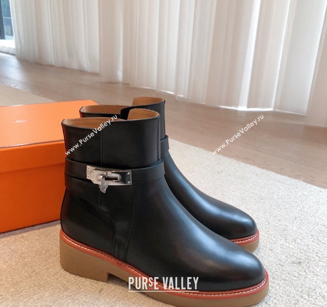 Hermes History Ankle Boots in Calfskin with Kelly Buckle Black 2023 (XC-231215015)