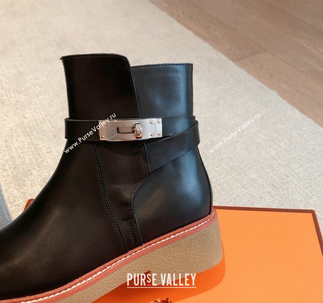 Hermes History Ankle Boots in Calfskin with Kelly Buckle Black 2023 (XC-231215015)