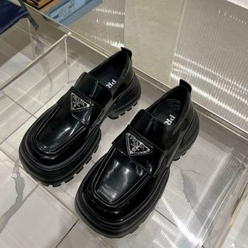 Prada Brushed Leather Platform Loafers Black 2023 PR121404 (MD-231214027)