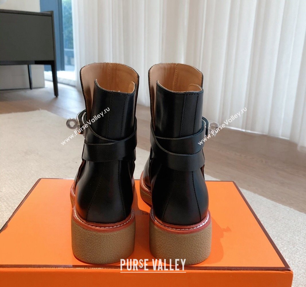 Hermes History Ankle Boots in Calfskin with Kelly Buckle Black 2023 (XC-231215015)