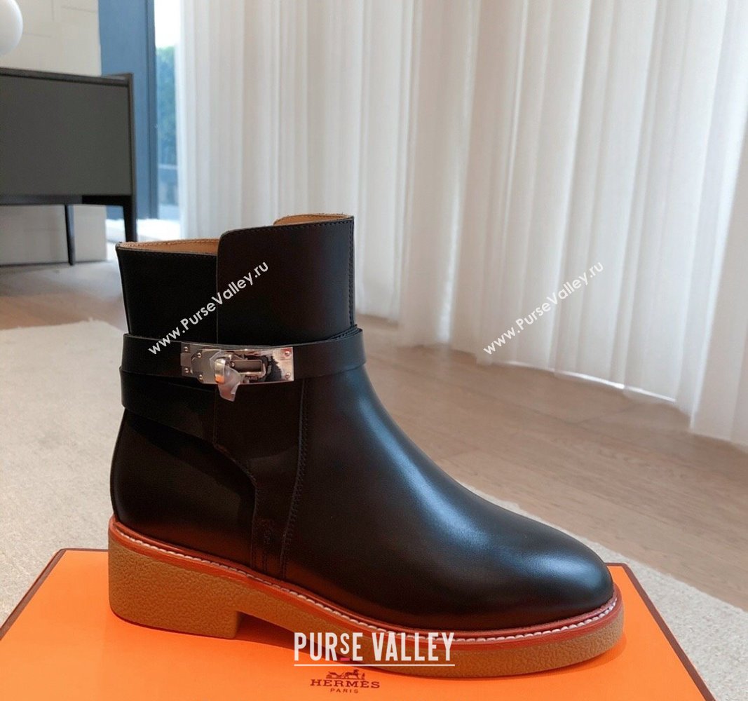 Hermes History Ankle Boots in Calfskin with Kelly Buckle Black 2023 (XC-231215015)