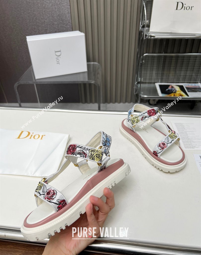 Dior D-Wave Sandals in White Multicolor Flora Embroidered 2023 DR121401 (MD-231214043)