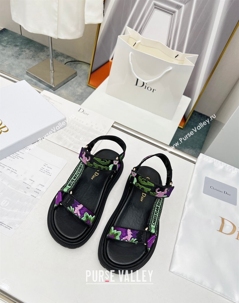 Dior D-Wave Sandals in Purple Multicolor Flora Embroidered Cotton 2023 DR121401 (MD-231214045)