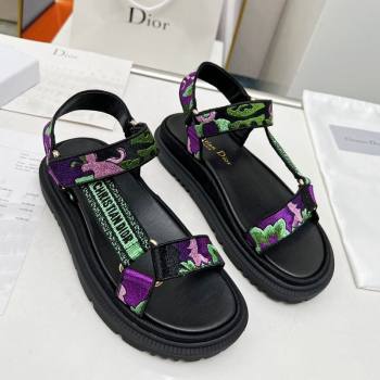 Dior D-Wave Sandals in Purple Multicolor Flora Embroidered Cotton 2023 DR121401 (MD-231214045)