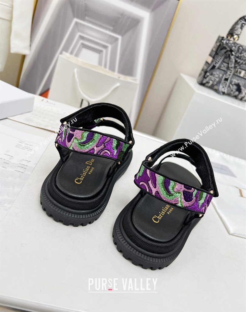 Dior D-Wave Sandals in Purple Multicolor Flora Embroidered Cotton 2023 DR121401 (MD-231214045)