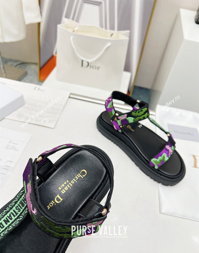 Dior D-Wave Sandals in Purple Multicolor Flora Embroidered Cotton 2023 DR121401 (MD-231214045)