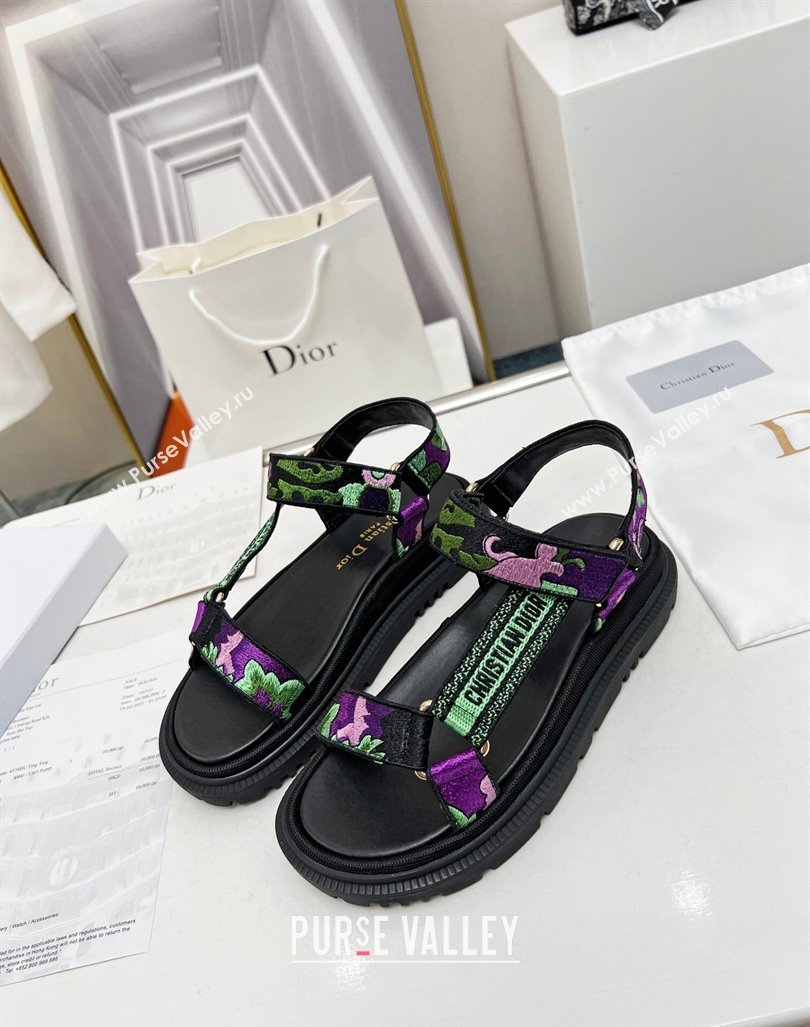 Dior D-Wave Sandals in Purple Multicolor Flora Embroidered Cotton 2023 DR121401 (MD-231214045)