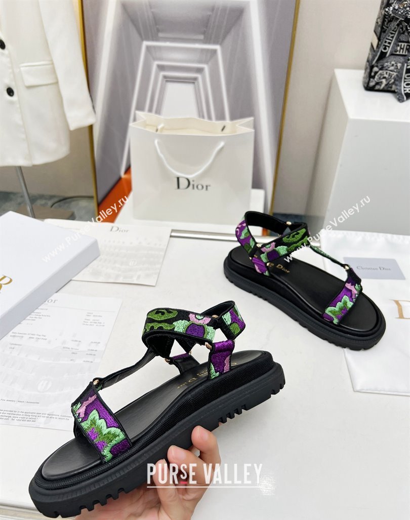 Dior D-Wave Sandals in Purple Multicolor Flora Embroidered Cotton 2023 DR121401 (MD-231214045)
