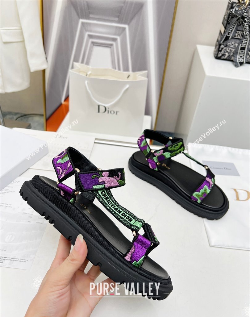 Dior D-Wave Sandals in Purple Multicolor Flora Embroidered Cotton 2023 DR121401 (MD-231214045)