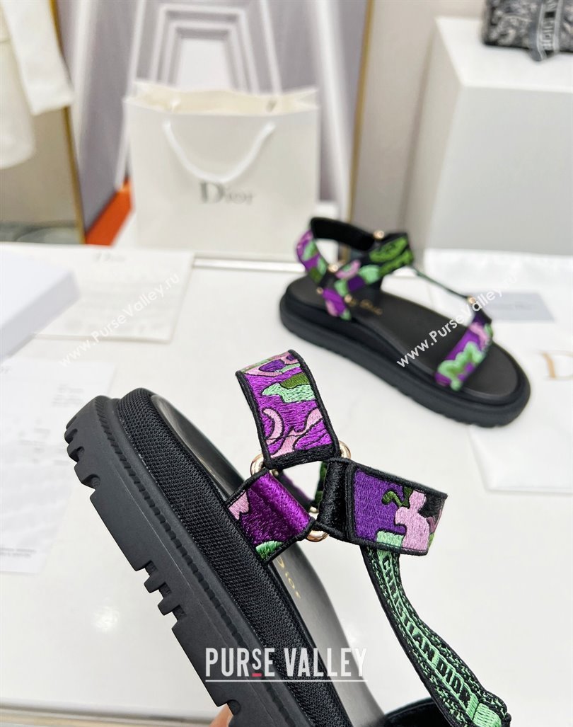 Dior D-Wave Sandals in Purple Multicolor Flora Embroidered Cotton 2023 DR121401 (MD-231214045)