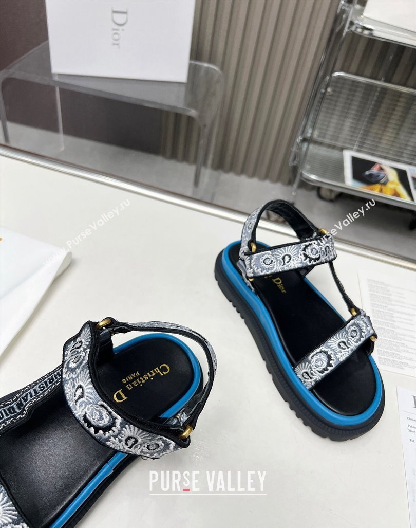 Dior D-Wave Sandals in Denim Blue Multicolor Embroidered Cotton with Butterfly Bandana Motif 2023 DR121401 (MD-231214046)