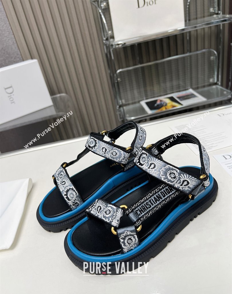 Dior D-Wave Sandals in Denim Blue Multicolor Embroidered Cotton with Butterfly Bandana Motif 2023 DR121401 (MD-231214046)
