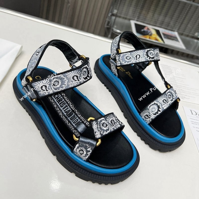 Dior D-Wave Sandals in Denim Blue Multicolor Embroidered Cotton with Butterfly Bandana Motif 2023 DR121401 (MD-231214046)