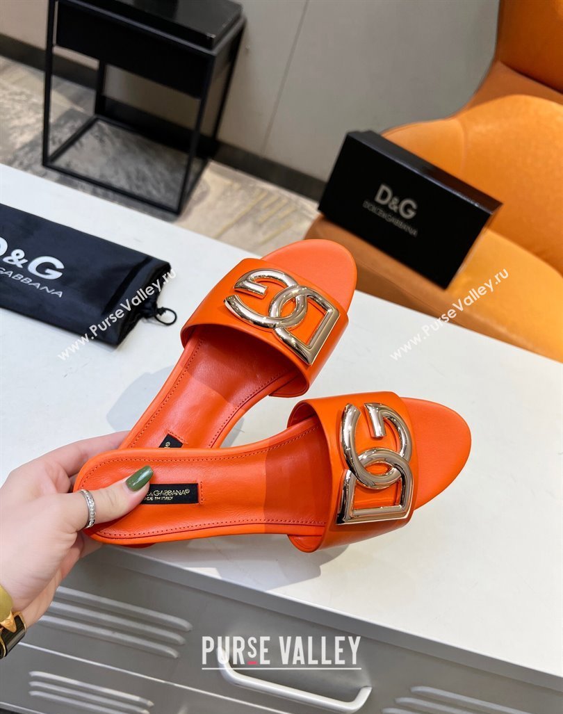 Dolce Gabbana Leather Flat Slide Sandals with DG Logo Orange 2023 DG12152 (MD-231215098)