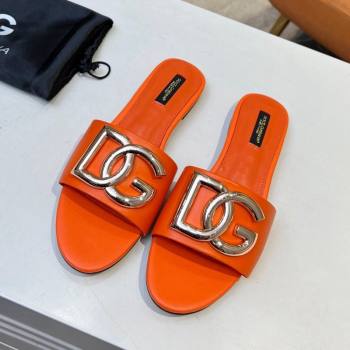 Dolce Gabbana Leather Flat Slide Sandals with DG Logo Orange 2023 DG12152 (MD-231215098)