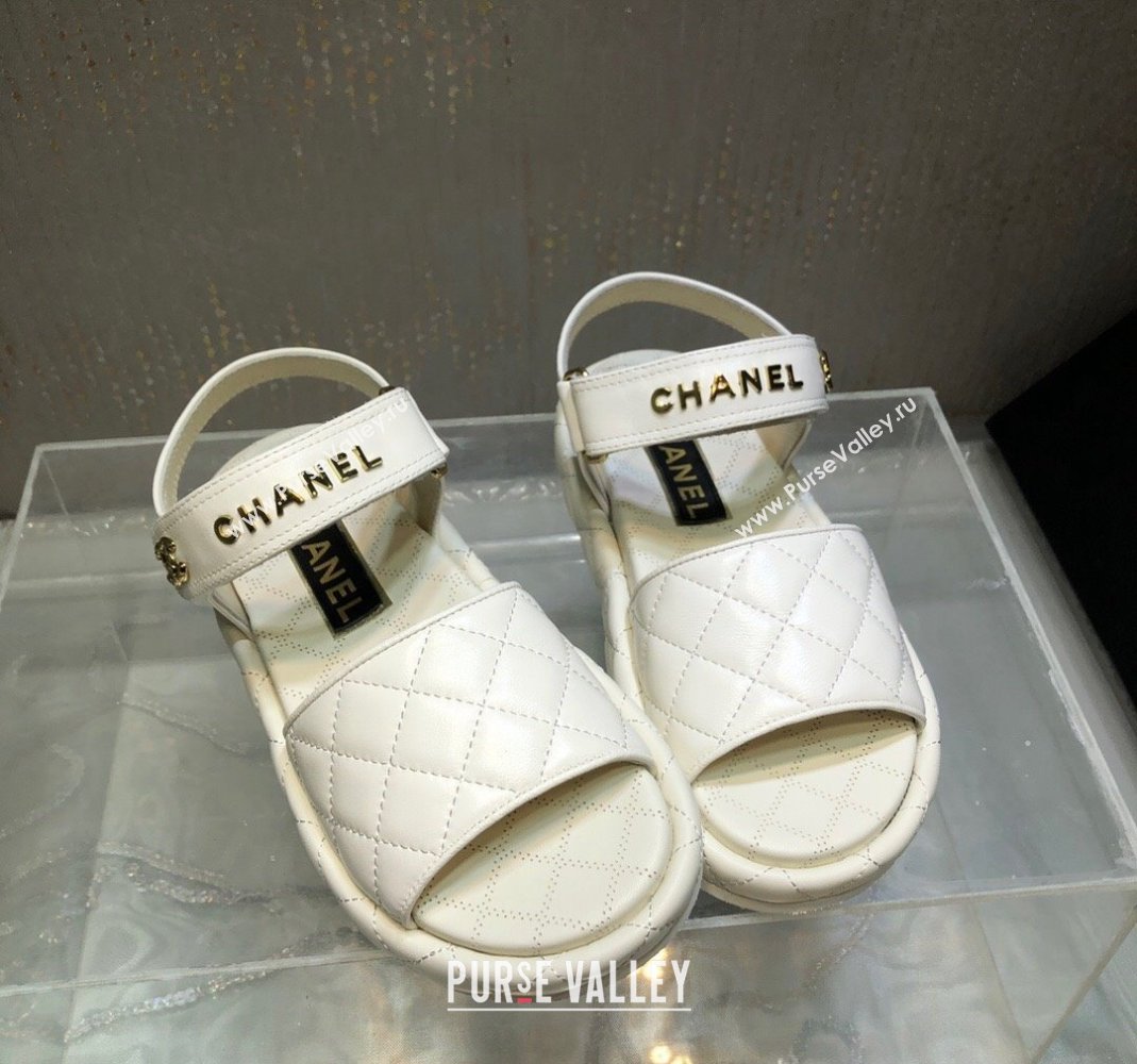 Chanel Quilted Lambskin Platform Sandals White 2023 CH121302 (MD-231213006)