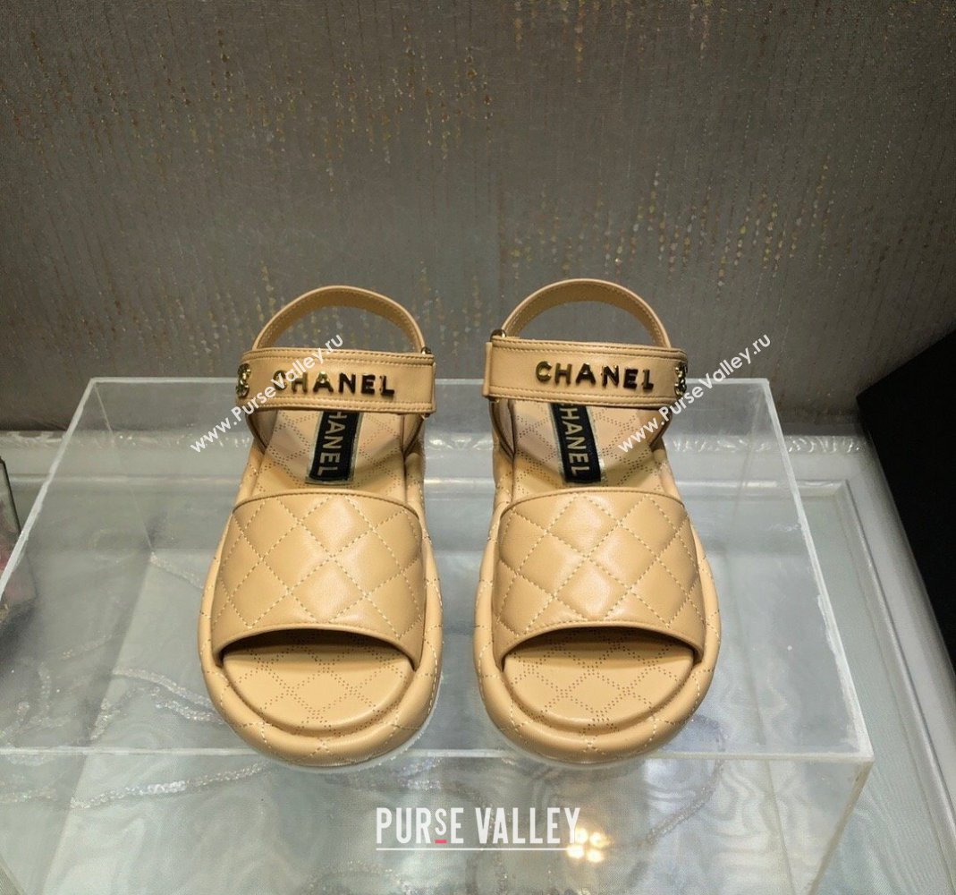 Chanel Quilted Lambskin Platform Sandals Apricot 2023 CH121302 (MD-231213007)