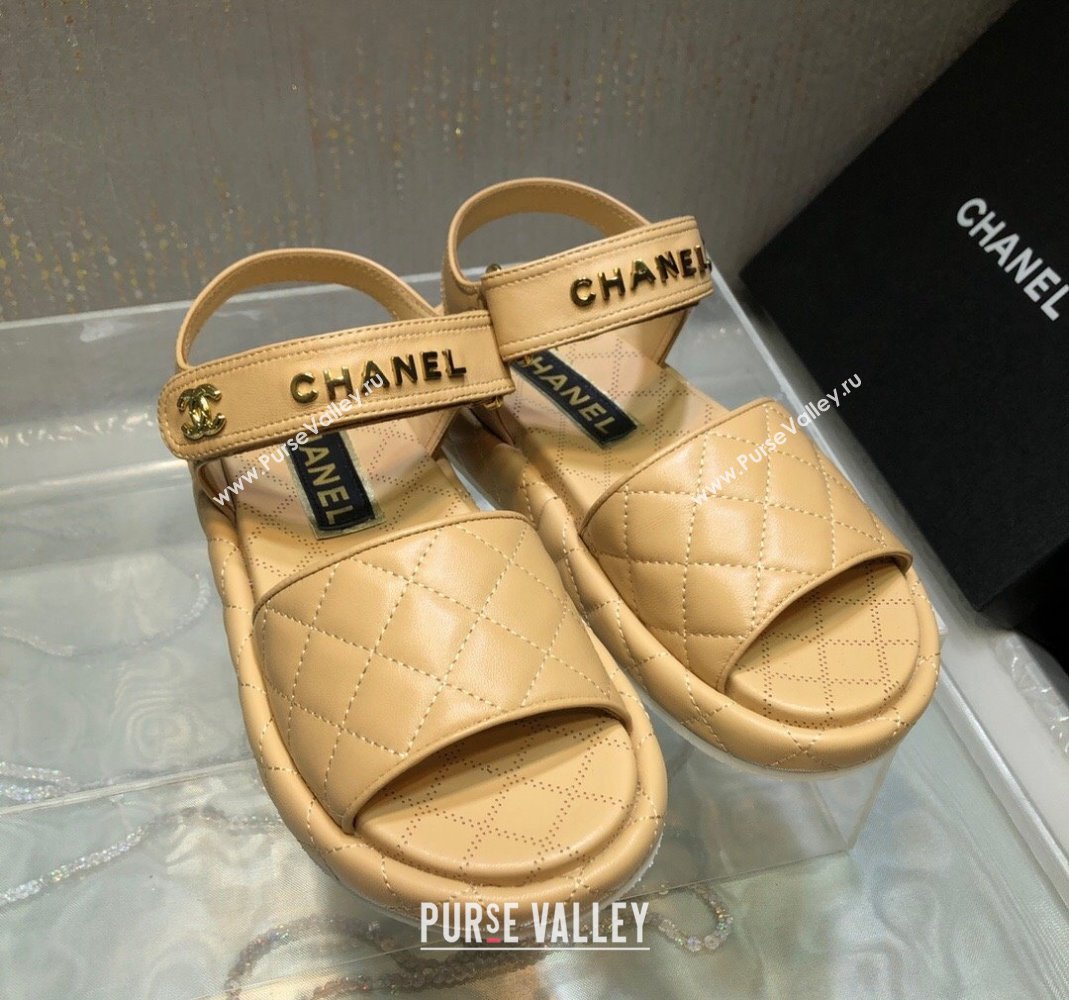 Chanel Quilted Lambskin Platform Sandals Apricot 2023 CH121302 (MD-231213007)