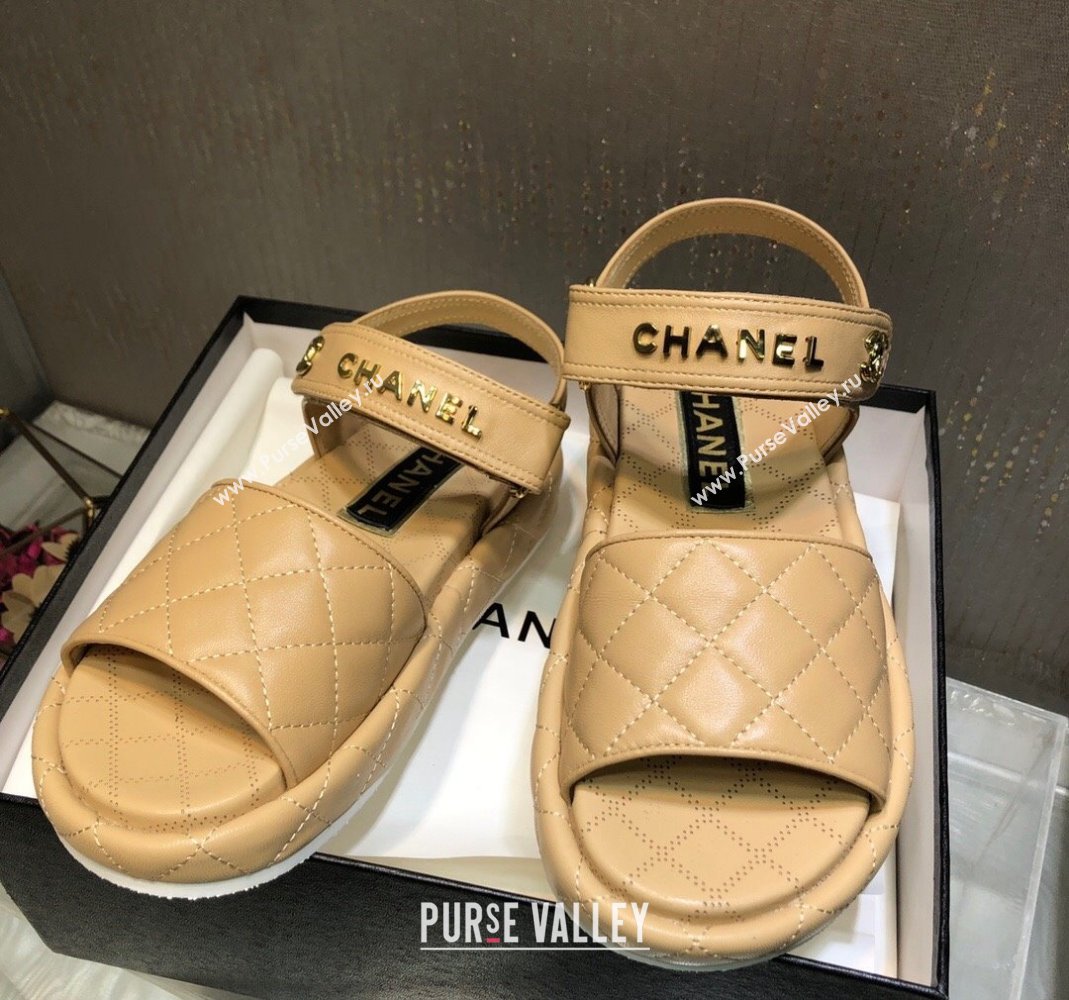 Chanel Quilted Lambskin Platform Sandals Apricot 2023 CH121302 (MD-231213007)