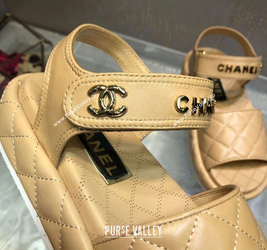 Chanel Quilted Lambskin Platform Sandals Apricot 2023 CH121302 (MD-231213007)