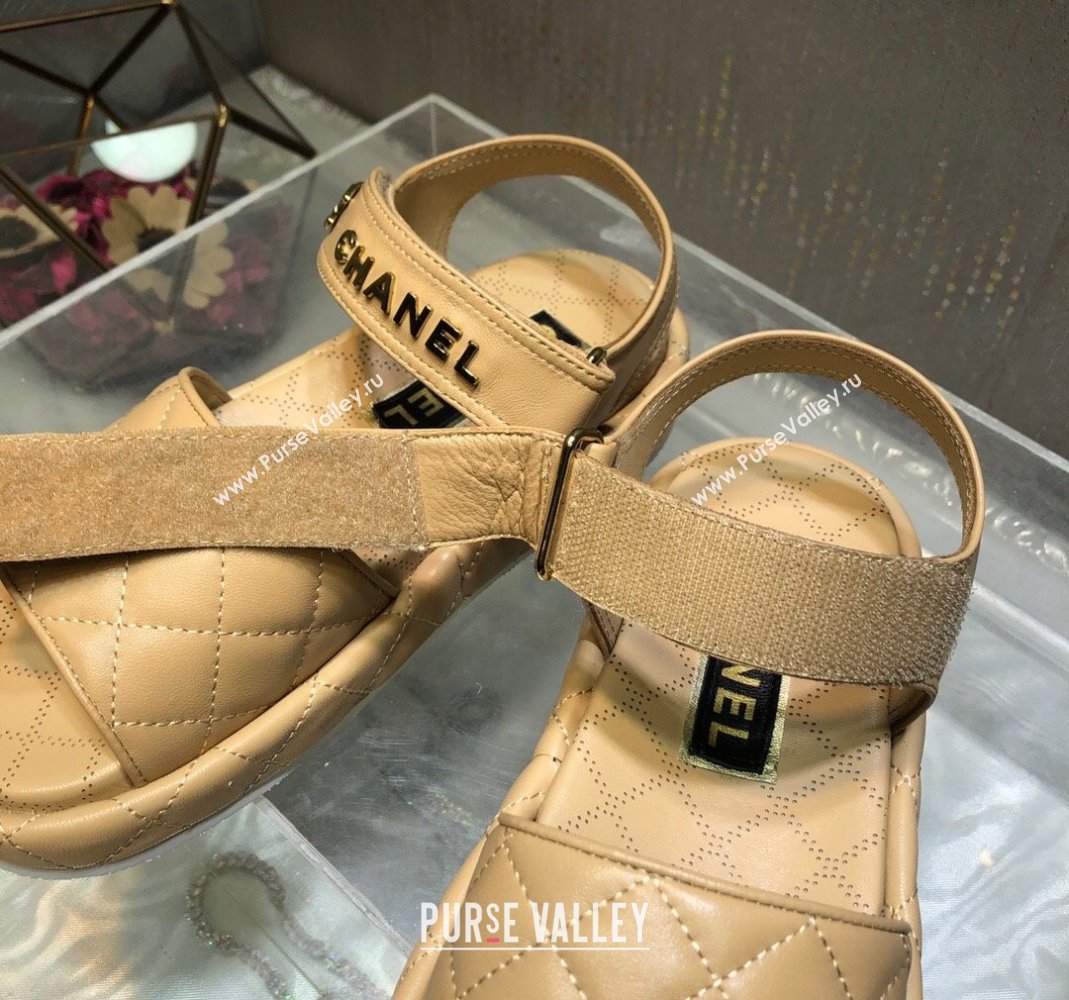 Chanel Quilted Lambskin Platform Sandals Apricot 2023 CH121302 (MD-231213007)